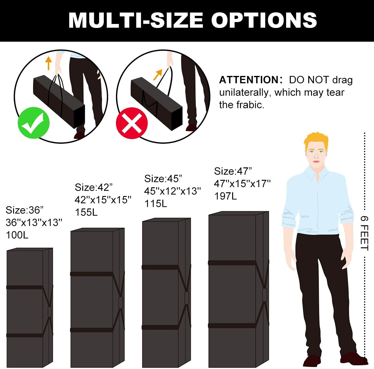 Sports Duffle Bag - Extra Large Travel Duffel Luggage Bag with Upgrade Zipper, Sturdy & Water Resistant, Black (Black 47Inch 2Pack)