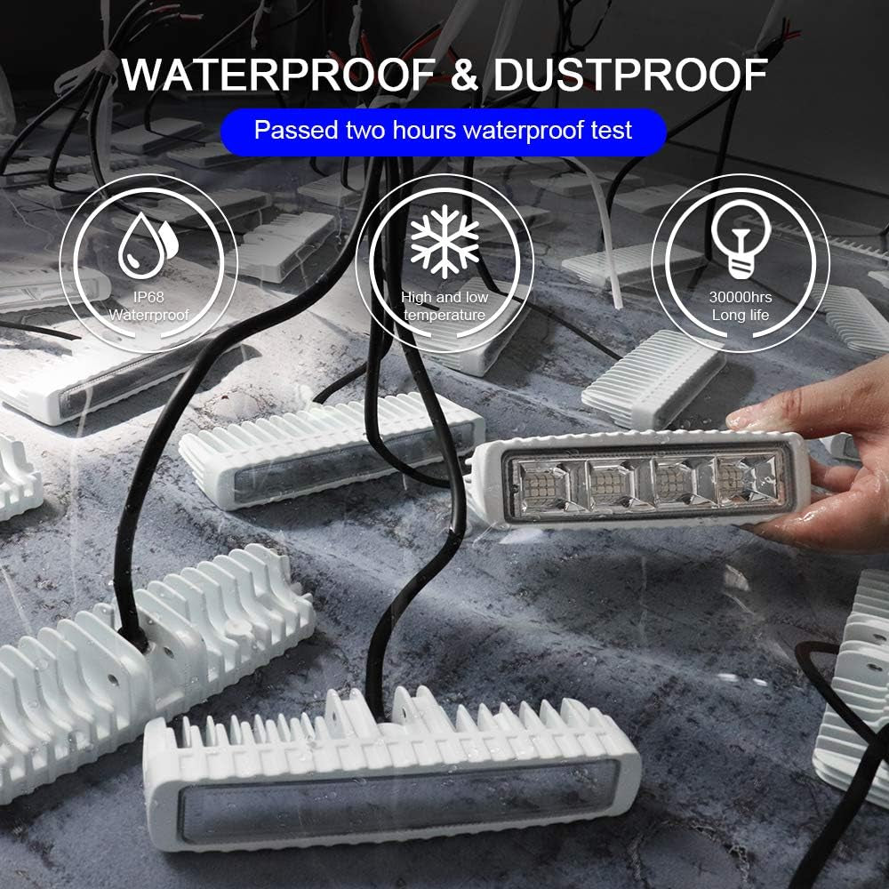 Waterproof Led Boat Lights, Blue Light,2 Pc 72W Deck/Dock Marine Lights 4000 LMS 120°Flood Light, 6.3 Inch, 12/24 V Led Light Bar (Blue Light)