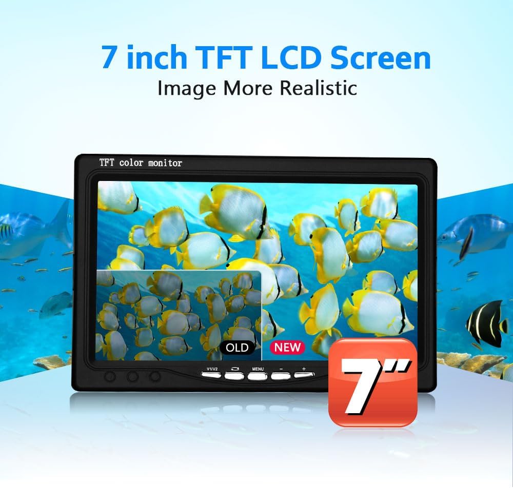 Underwater Fishing Camera with 7 Inch LCD Monitor, HD 1000 TVL Portable Fish Finder, 30Pcs Adjustable LED White Lamp Light, 30M Cable Waterproof IP68 Camera for Ice Lake Sea Boat Kayak Fishing