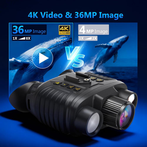 Head-Mounted Night Vision Goggles, 4K Binoculars 8X Zoom 850nm Stealth IR for All Black Observation– Hands-Free Hunting Gift with Compass & Button Backlight, 32GB TF Card, IP54 Waterproof