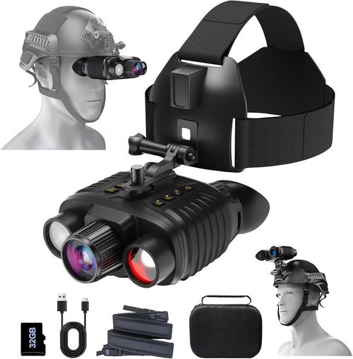 Head-Mounted Night Vision Goggles, 4K Binoculars 8X Zoom 850nm Stealth IR for All Black Observation– Hands-Free Hunting Gift with Compass & Button Backlight, 32GB TF Card, IP54 Waterproof