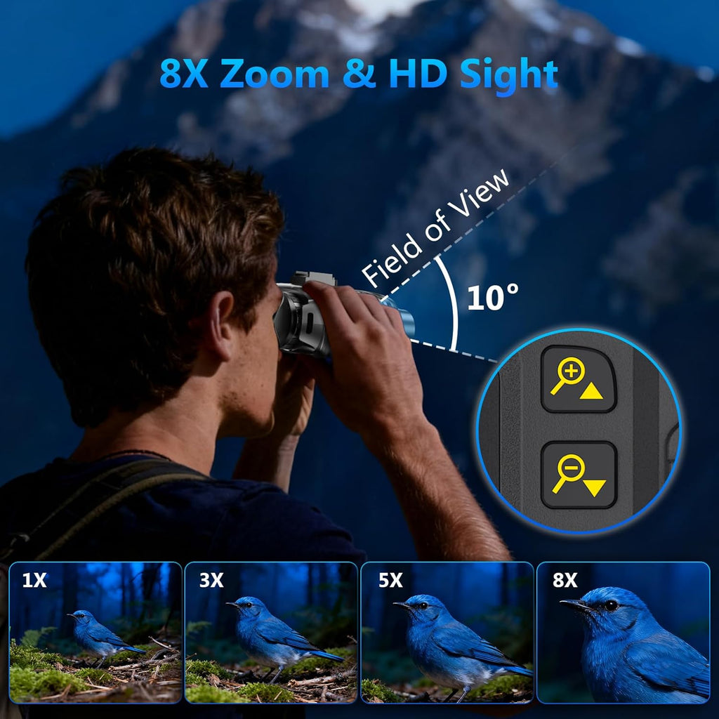 Head-Mounted Night Vision Goggles, 4K Binoculars 8X Zoom 850nm Stealth IR for All Black Observation– Hands-Free Hunting Gift with Compass & Button Backlight, 32GB TF Card, IP54 Waterproof