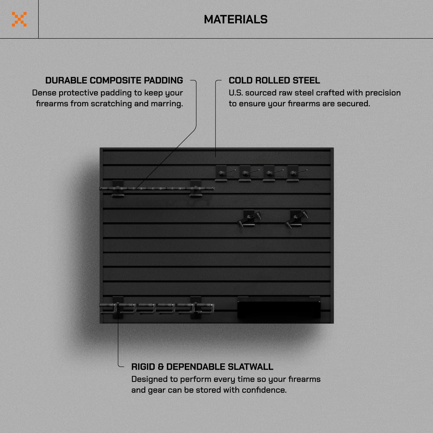Hold Up Displays Gun Wall Mount Display, Modular Tactical Wall for 6 Pistols and 6 Rifles, Police Gear Rack and Equipment Organizer, Heavy-Duty Aluminum Slatwall Gun Storage System