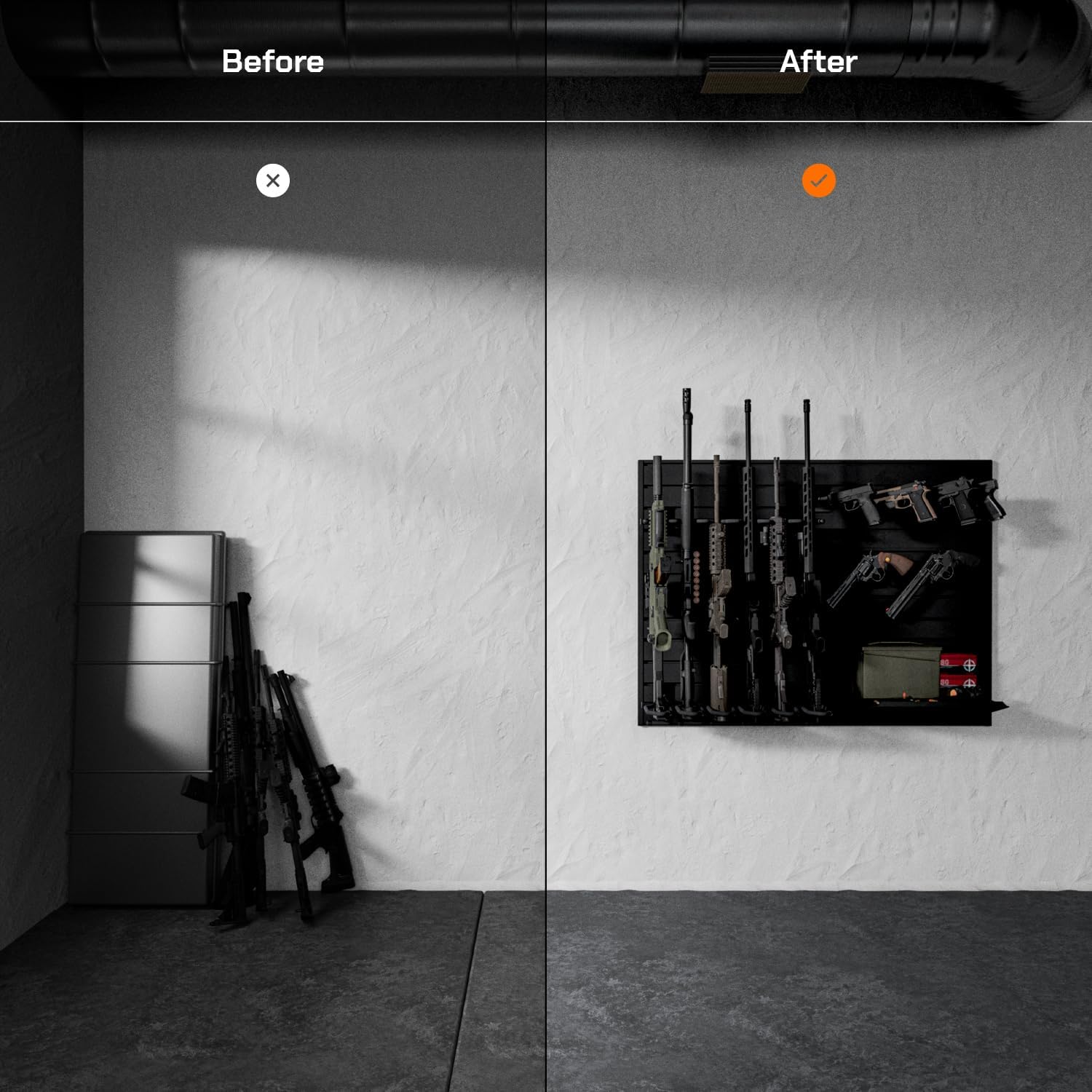 Hold Up Displays Gun Wall Mount Display, Modular Tactical Wall for 6 Pistols and 6 Rifles, Police Gear Rack and Equipment Organizer, Heavy-Duty Aluminum Slatwall Gun Storage System