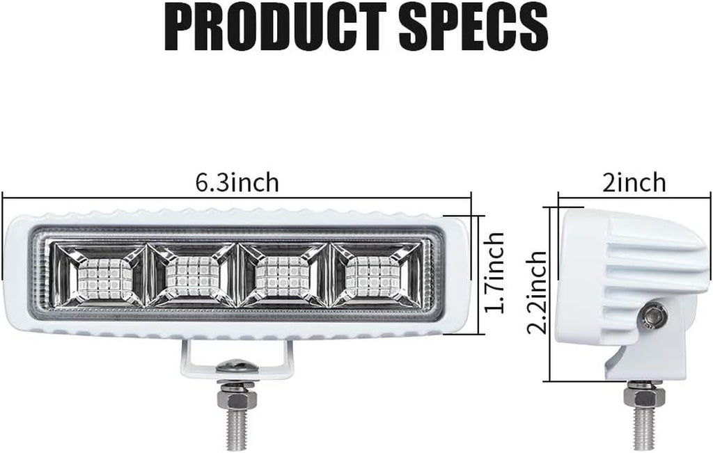 Waterproof Led Boat Lights, Blue Light,2 Pc 72W Deck/Dock Marine Lights 4000 LMS 120°Flood Light, 6.3 Inch, 12/24 V Led Light Bar (Blue Light)