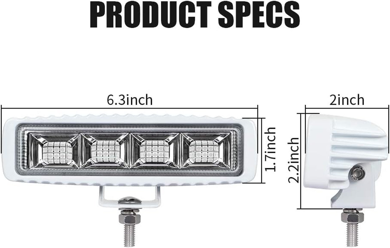 Waterproof Led Boat Lights, Blue Light,2 Pc 72W Deck/Dock Marine Lights 4000 LMS 120°Flood Light, 6.3 Inch, 12/24 V Led Light Bar (Blue Light)