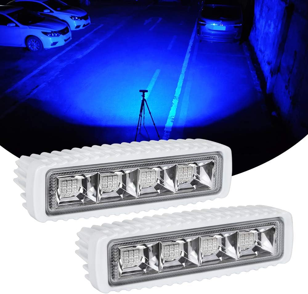 Waterproof Led Boat Lights, Blue Light,2 Pc 72W Deck/Dock Marine Lights 4000 LMS 120°Flood Light, 6.3 Inch, 12/24 V Led Light Bar (Blue Light)